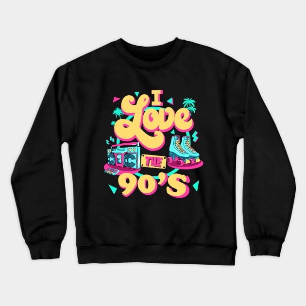 I Love The 90s Vibes Retro Party 1990's I Heart The Nineties Crewneck Sweatshirt by MerchBeastStudio
